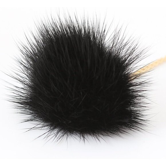 Trendy Rabbit Fur Pom Pom Earrings with Stylish Gold Chain - Statement Jewelry - Picture 3 of 4